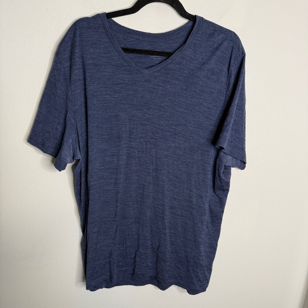 Icebreaker Mens Anatomica Merino Wool V Neck Short Sleeve Shirt Blue 2XL XXL